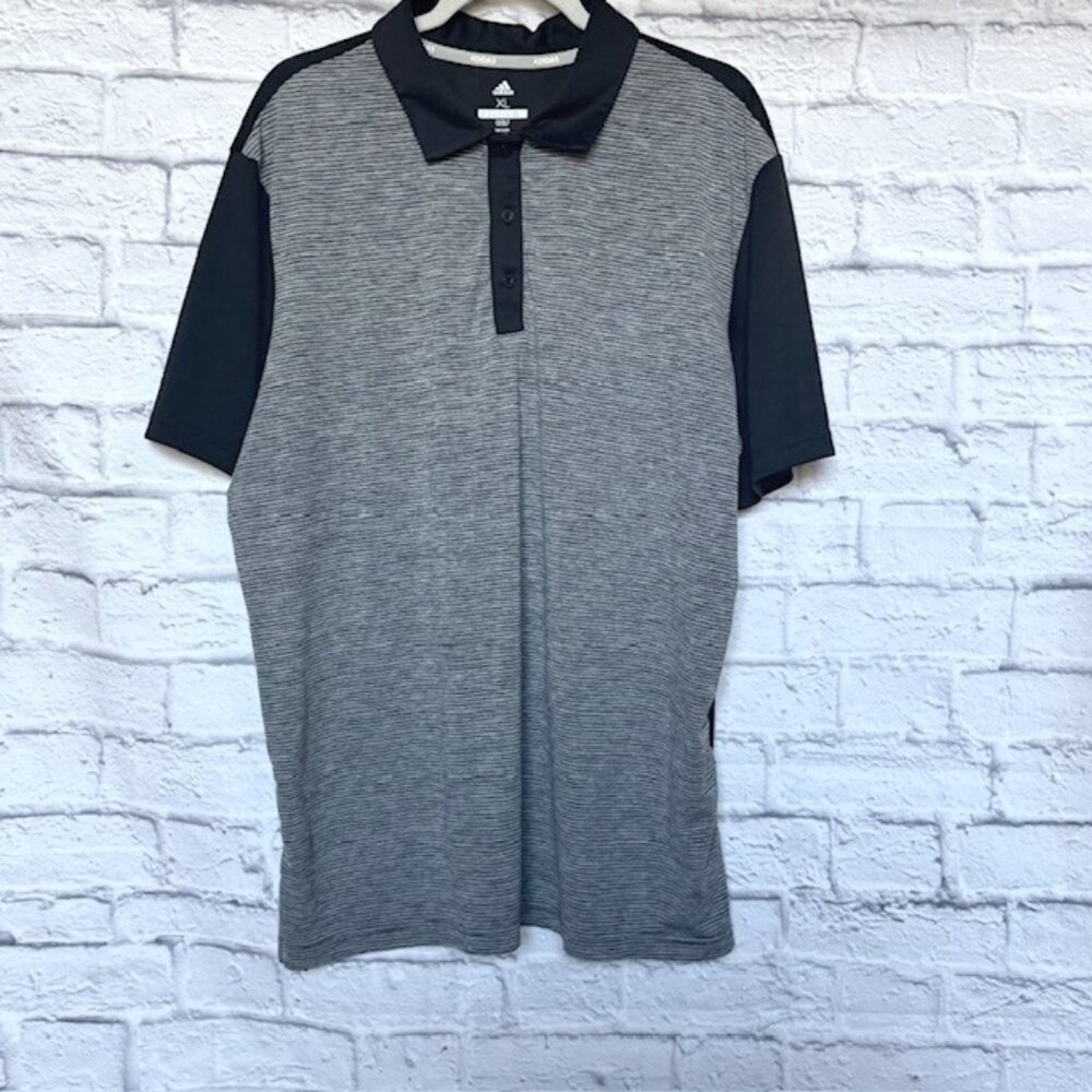 Adidas Mens Golf Shirt XL Black/Grey/White Stripe